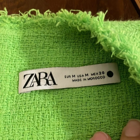 ZARA Tweed Green Dress Gold Medium - Picture 11 of 11